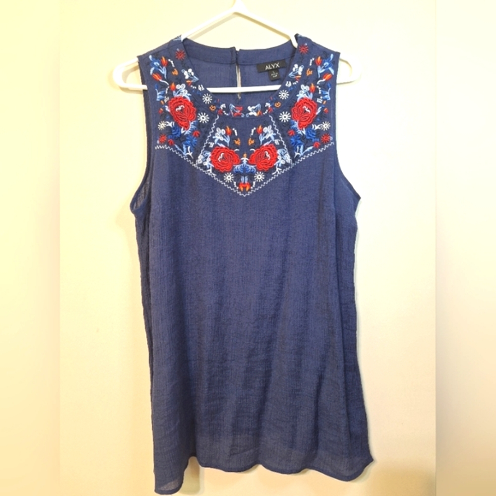 Alyx large floral embroidered sleeveless tunic navy